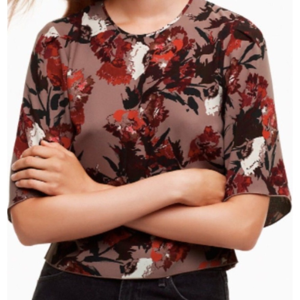 Wilfred Aritzia Cambrai Top Flutter Sleeve‎ Blouse Mauve Red Keyhole Back Top Sm